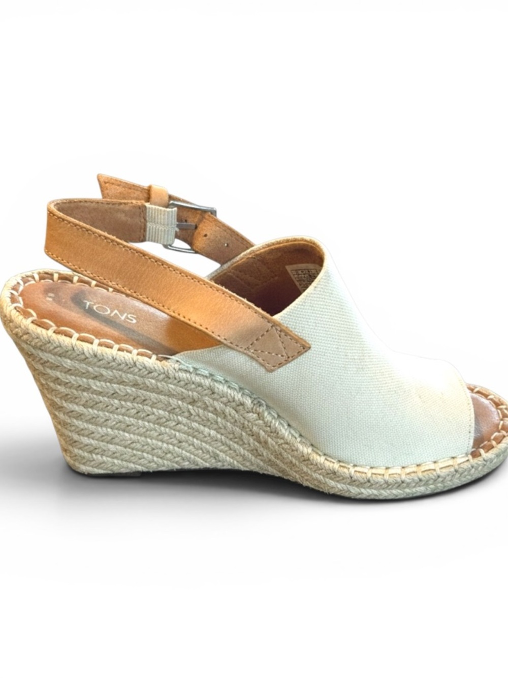 TOMS Monica Wedge Espadrille Slingback Canvas Peep Toe Natural Sandal Size 8